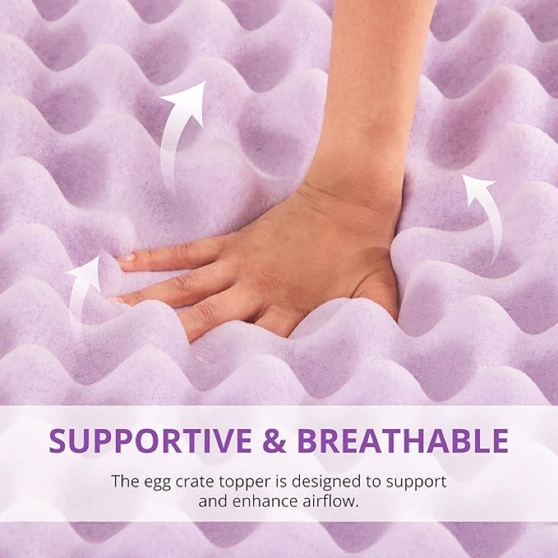 egohome egg crate memory foam mattress topper 2 inch twin, gel cooling infused foam mattress topper for pressure relief, certipur-us certified bed topper, purple