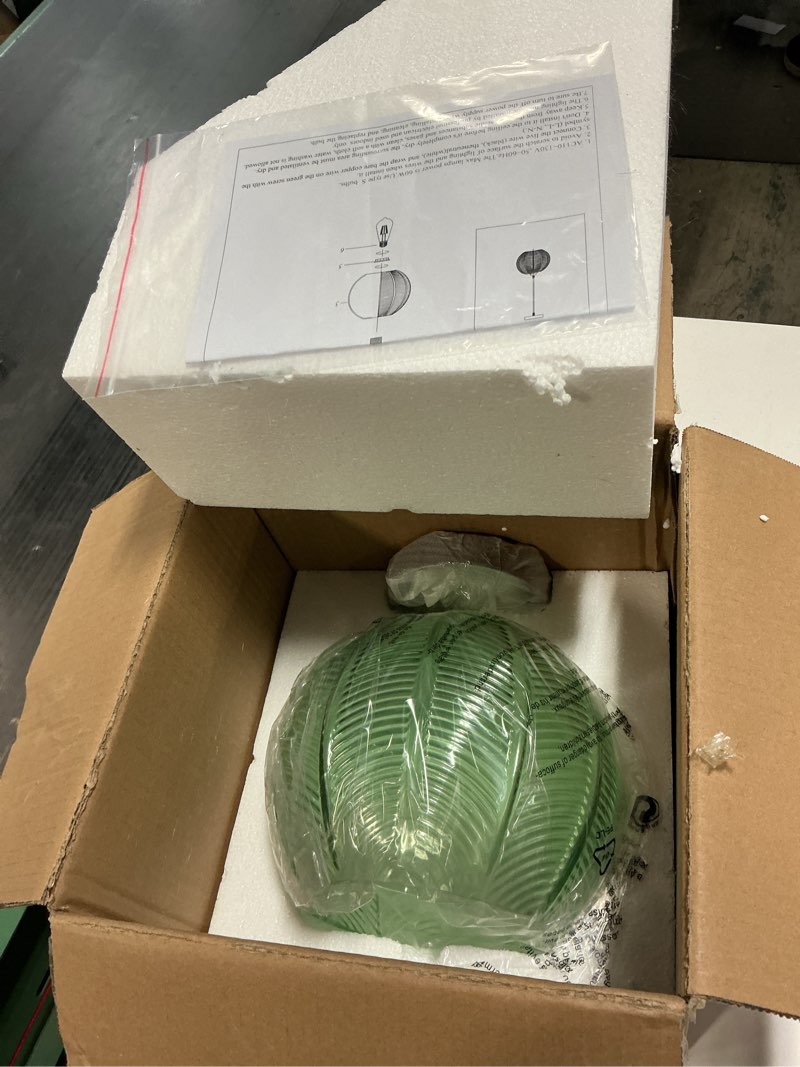 Condition photo showing New/Like New for 9.8'' Green Glass Pendant Lighting, Single Large Globe Chandelier with Ribbed Glass Lampshade, Nordic Ceiling Hanging Ball Light Fixture for Kitchen Island, Dining Living Room, Bedroom Green 1-Light