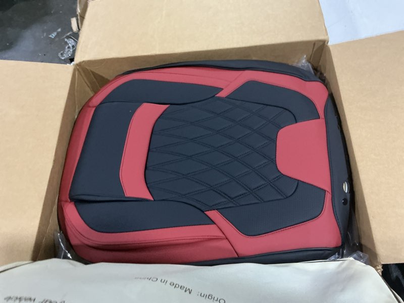 Condition photo showing Good Condition for freesoo black red car seat covers full set - faux nappa leather seat covers for cars, breathable waterproof front seats with lumbar support and rear seat cover, fit for automotive sedans suvs pickups black-red full set - 5 seats