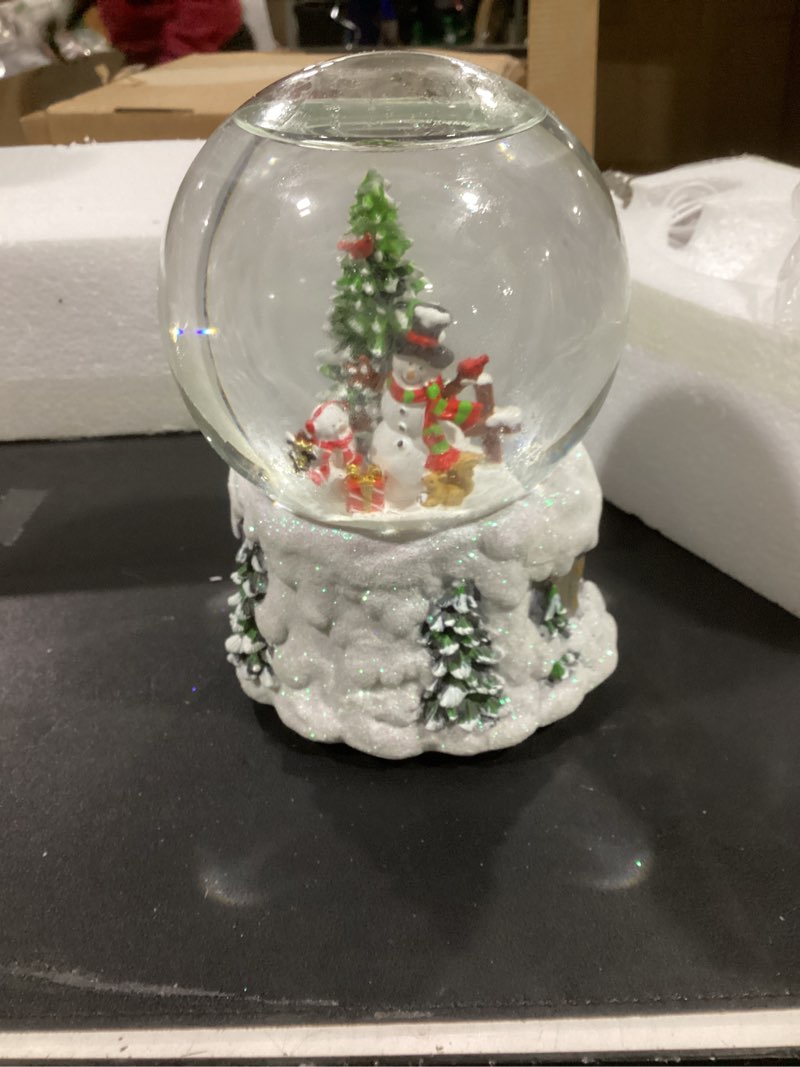 Condition photo showing As Is for Snowmen Christmas Snow Globe, Musical Lighted with 6H Time Snowman Water Lantern with Swirling Glitter, Christmas Holiday Party Gifts and Decorations 7 ''Snowmen & Christmas Tree