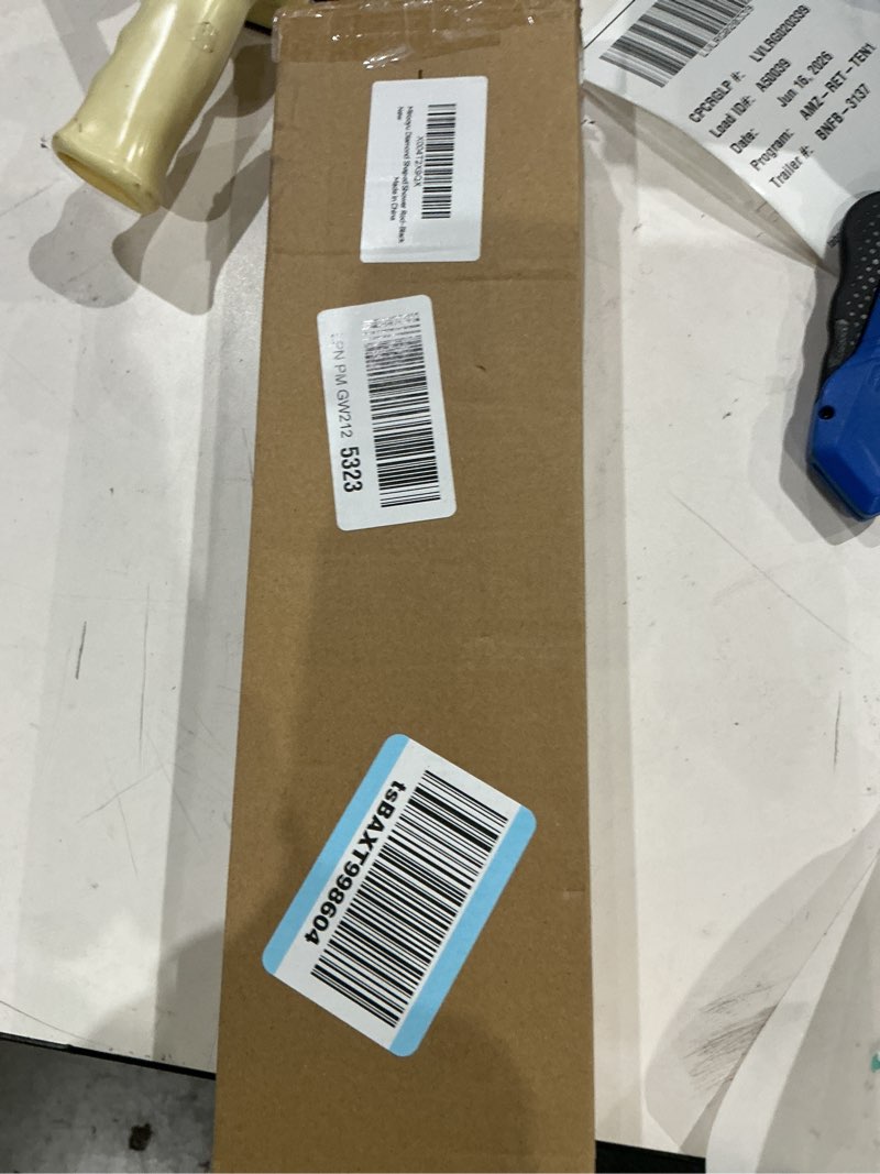 Condition photo showing New/Like New for corner shower curtain rod, diamond shaped [both sides: 22"-34.8", middle: 28"/43.7"/12.2"] heavy duty neo angle shower pole for bathroom bathtub with 12 hooks & ceiling support - matte black