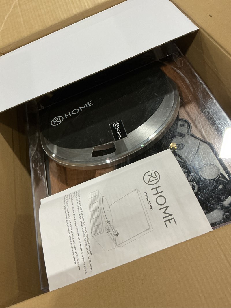 Condition photo showing As Is for Vinyl Record Player, All-in-one Record Player with Built-in Speakers, Bluetooth Turntable for High Fidelity Sound, Aux-in Functionality, 2 Speed, for Sound Enjoyment and Home Decor (Walnut Wood)