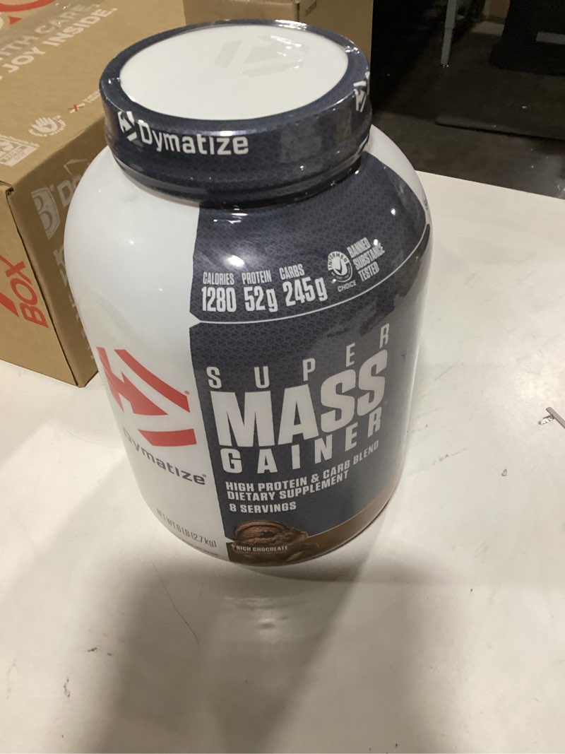 Condition photo showing Good Condition for Dymatize Super Mass Gainer Protein Powder, Rich Chocolate, 52g Protein, 1g Creatine, 1280 Calories, 10.7g BCAAs, 245g Carbs, Contains Whey Protein Powder, Isolate, and Casein (8 Servings) Rich Chocolate 6 Pound (Pack of 1)