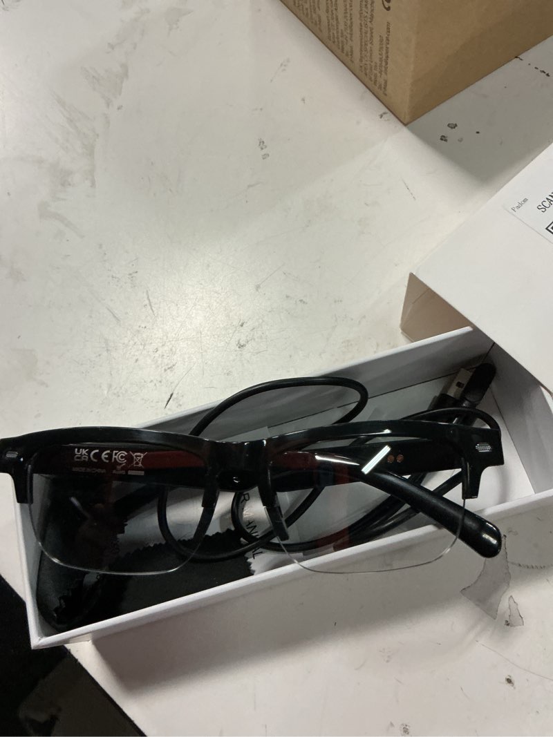 Condition photo showing As Is for smart glasses, open-ear sound mic & speakers, smart audio polarized sunglasses with photochromic lenses, ipx4 waterproof, voice assistant, unisex bluetooth glasses for travel, working & driving clear