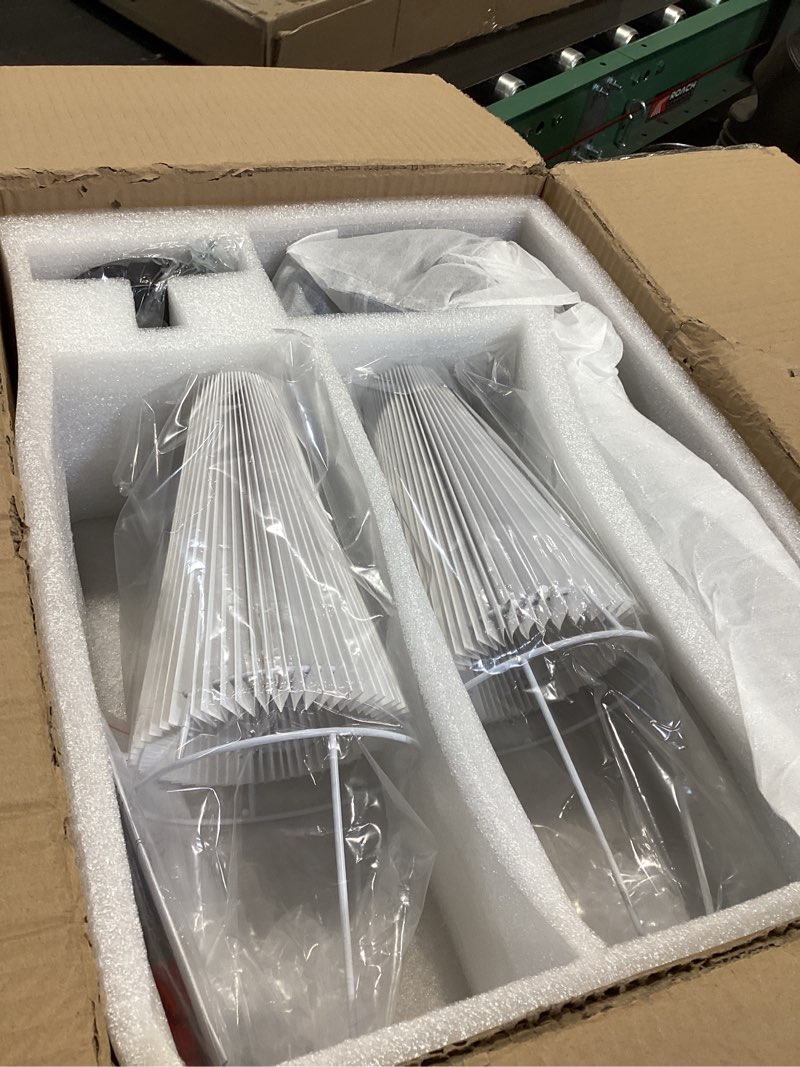 Condition photo showing Good Condition for modern chandelier, 2-light linear dining room light fixture with white fabric & abs shade kitchen island lighting fixture for over table, living room, bedroom black