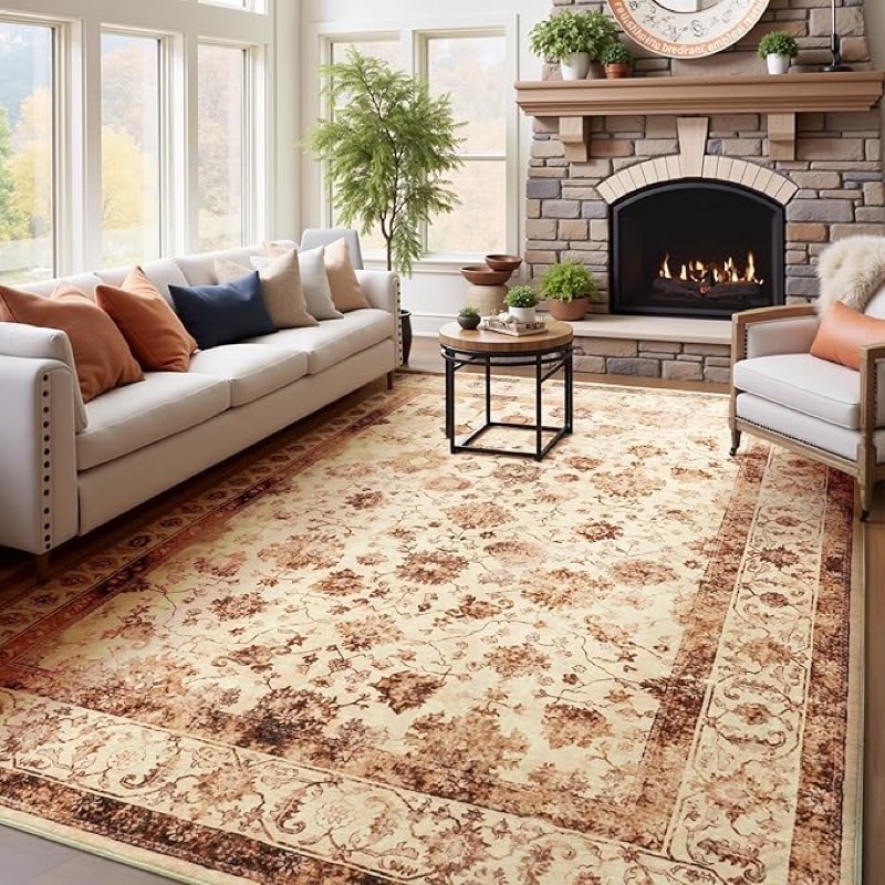 Zentavio Area Rugs 6x9 Washable Non-Slip Kid & Pet Friendly Living Room Carpets Vintage Floral Folda