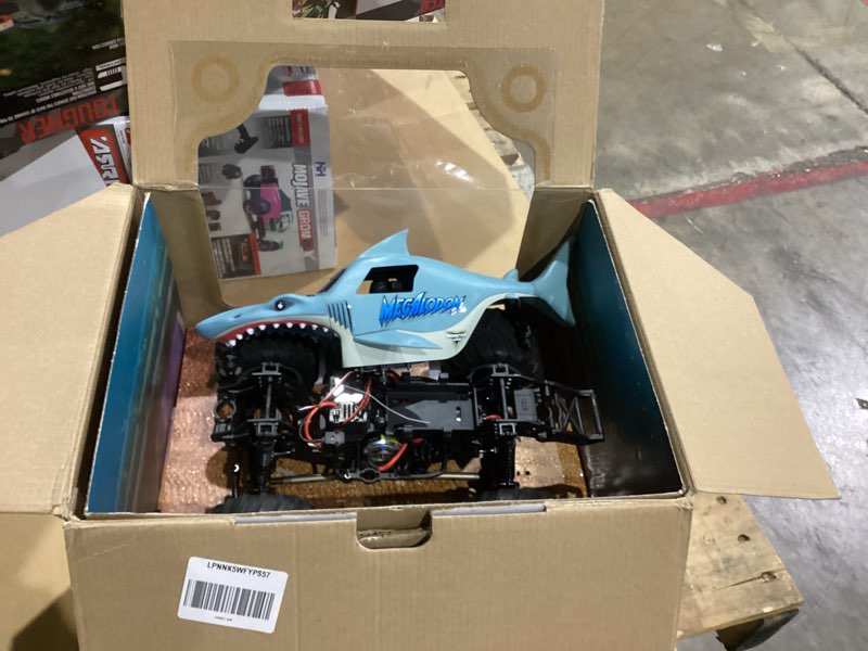Condition photo showing As Is for Losi 1/18 Mini LMT Megalodon 2S 4X4 RTR Brushed Monster Truck Battery & Charger Included Blue LOS01026T3