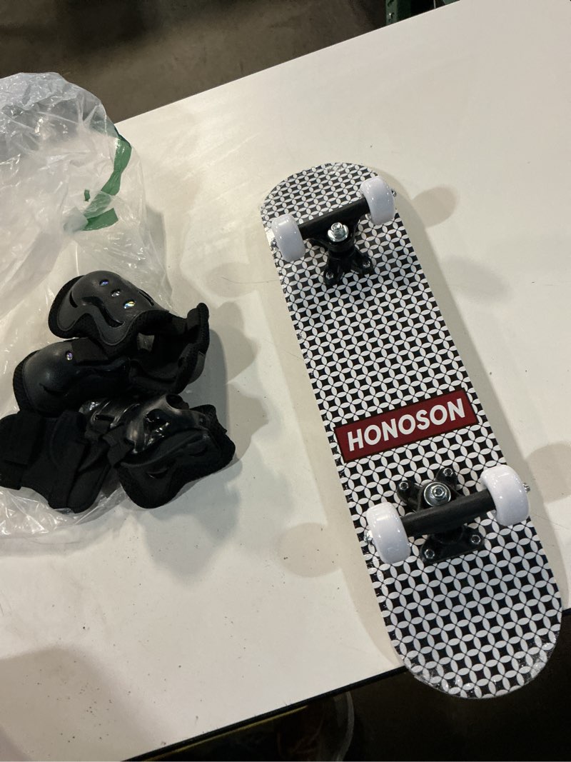 Condition photo showing Good Condition for 7 pcs skateboard for toddlers age 3-5 kids beginners 17 x 5'' knee pads elbow pads wrist guards gear set mini skate board for boys girls age 3-12