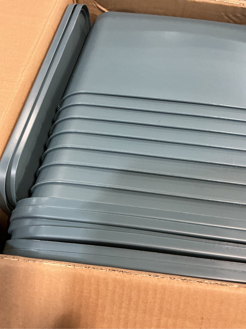 Condition photo showing As Is for Hoolerry 8 Pieces Colorful Storage Bins with Lid, Plastic Storage Basket Organizing Container Stackable Box with Handle for Shelves Desktop Playroom Office(16.1 x 12.0 x 9.7 Inch,Blue) 16.1 x 12.0 x 9.7 Inch Blue