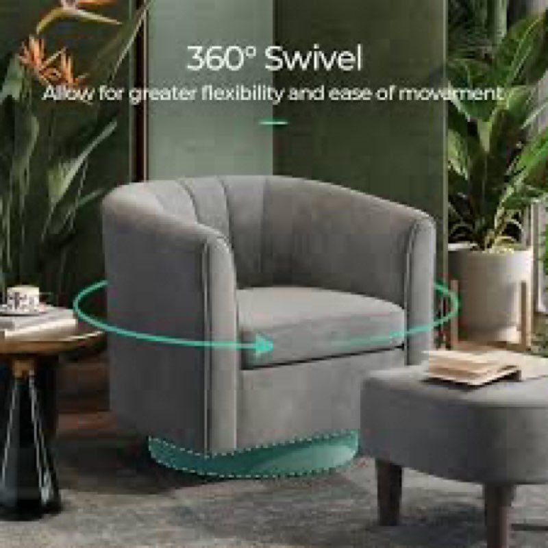 LINSY Swivel Accent Chair with Ottoman: Small Velvet Barrel Chair 360 Swivel Modern Armchair, Uphols