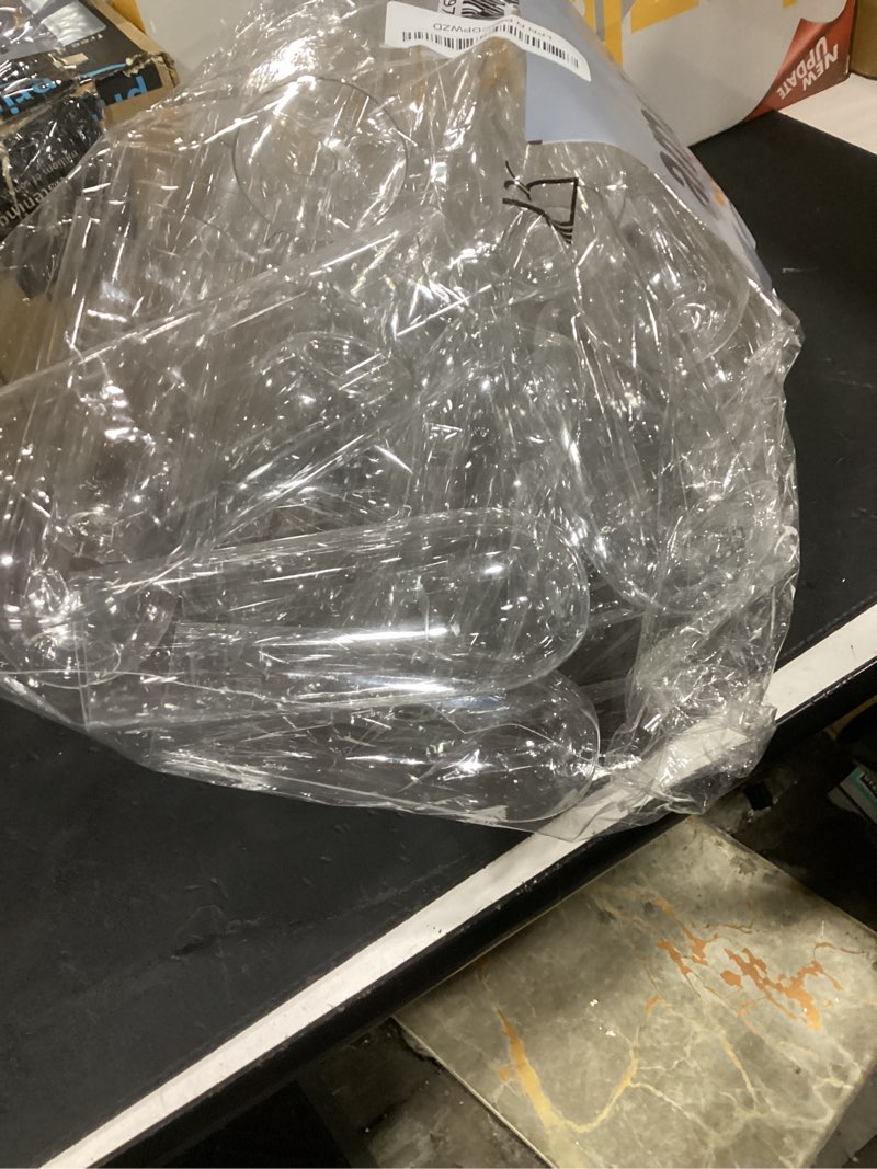 Condition photo showing As Is for prestee 24-pack stemless plastic champagne flutes - 9 oz clear disposable glasses for wine, cocktails, mimosas - champagne flutes plastic for parties and celebrations