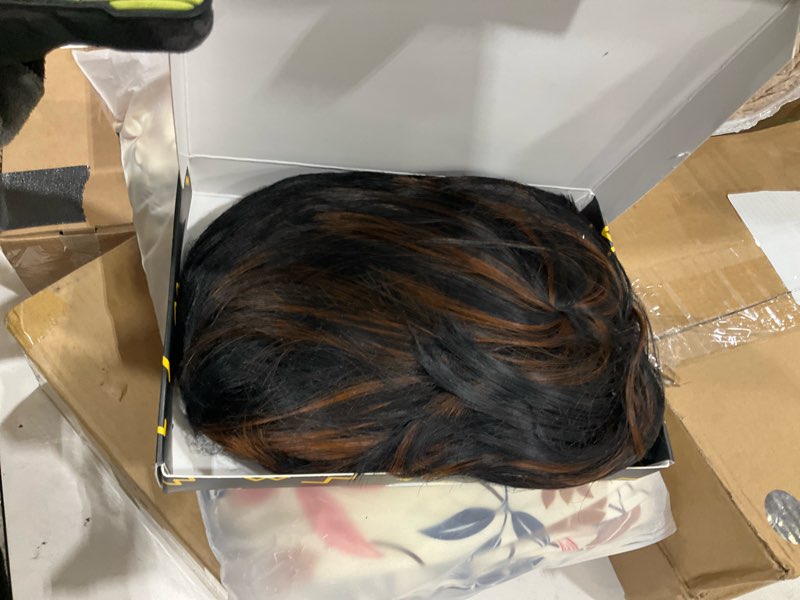 Condition photo showing Good Condition for Short Curly Wigs for Black Women Pixie Cut Wig for Womens Short Hair Black Wig with Bangs Natural Wavy Synthetic Wigs for Black Women (Black mixed brown)