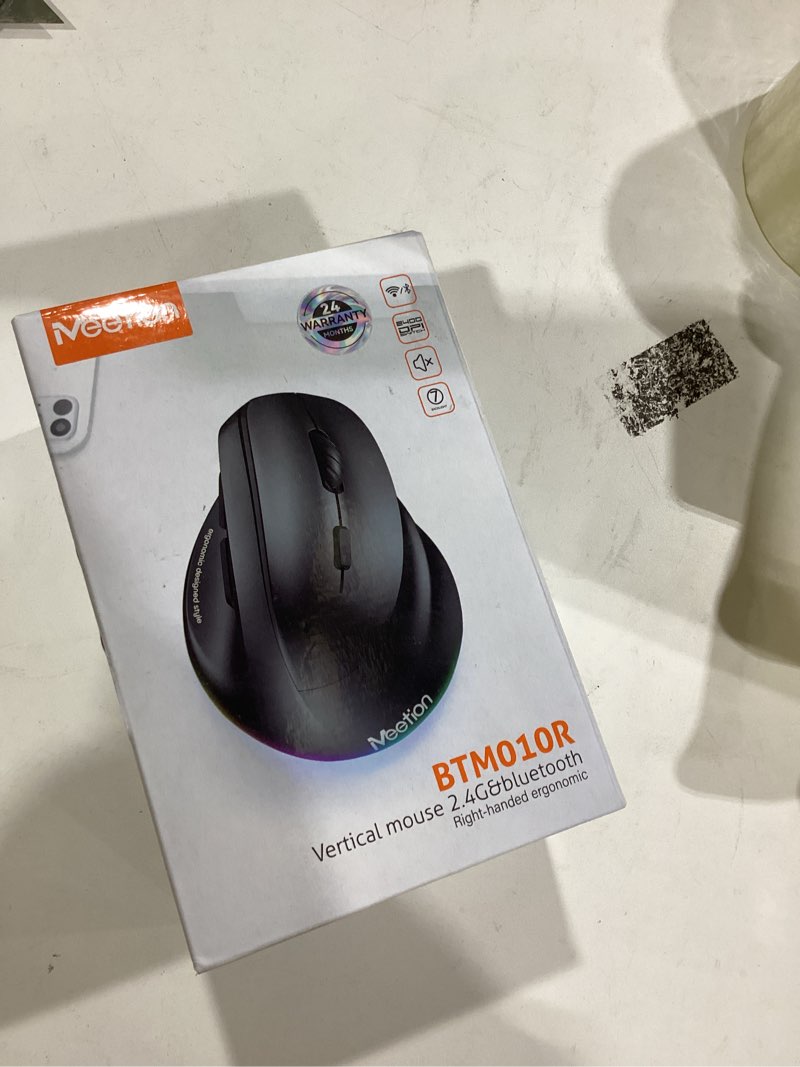 Condition photo showing item condition for MEETION Ergonomic Mouse, Wireless Vertical Mouse RGB Backlit Rechargeable Mice for Bluetooth(5.2 + 3.0) & USB-A with USB-C Adapter 4 Adjustable DPI for Mac/Windows/Andriod/PC/Tablet/iPad Black Right-Handed Black ?For Large Right hands)