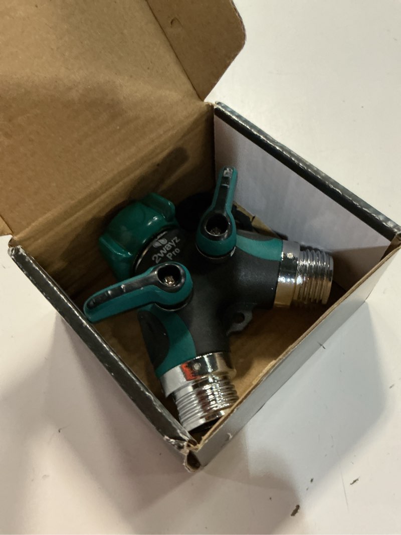 Condition photo showing Good Condition for 2wayz hose splitter 2 way heavy duty outdoor faucet and garden connector - water spigot splitter - durable all-metal y adapter with shut-off valve - 4 x 4 x 1.5 inches original 2 way