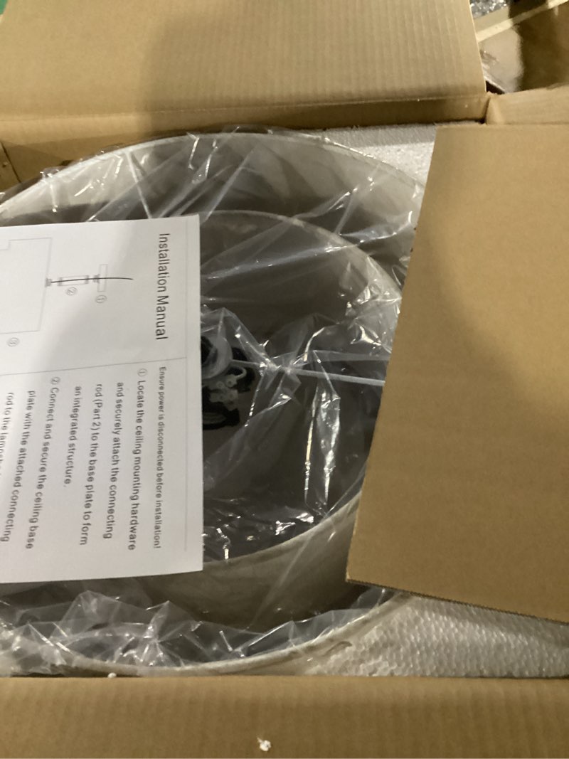 Condition photo showing New/Like New for 18" semi flush mount ceiling light, classic fabric linen double drum 3-light, farmhouse black light fixture for living room, bedroom, kitchen, dining room