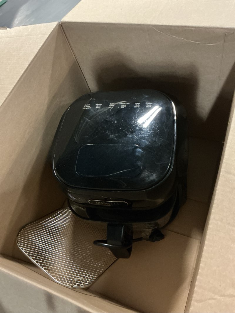Condition photo showing As Is for BOSWELL Glass Air Fryer, 7.5QT with Transparent Fry Bowl, Circulating Heating, Temperature Control, Air Fryer Roast, Dishwasher Safe Black