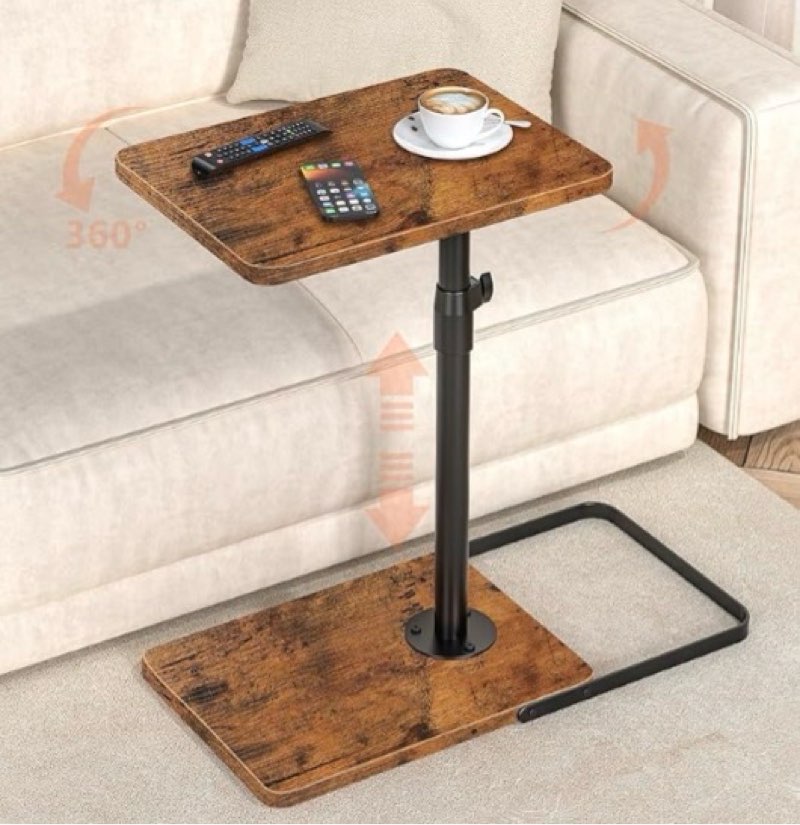 TV Tray Table for Couch, Height Adjustable/360° Swivel/180° Flip-Over Panel Design C-Shaped End Tabl