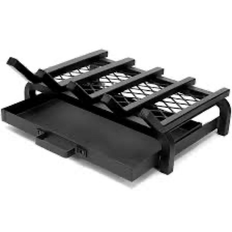 fireplace grate 17 inch- wood stove fireplace log grates set with ember & ash trays pan, heavy duty 