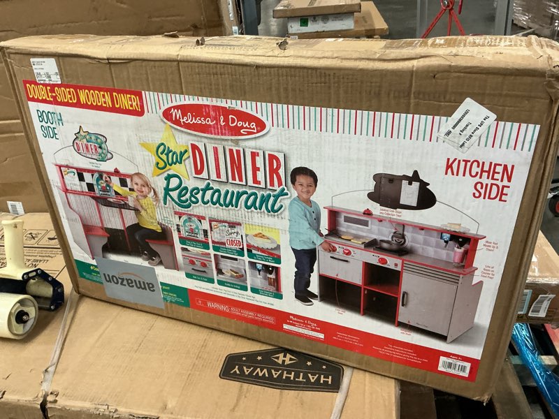 Condition photo showing Good Condition for melissa & doug double-sided wooden star diner restaurant play space,red