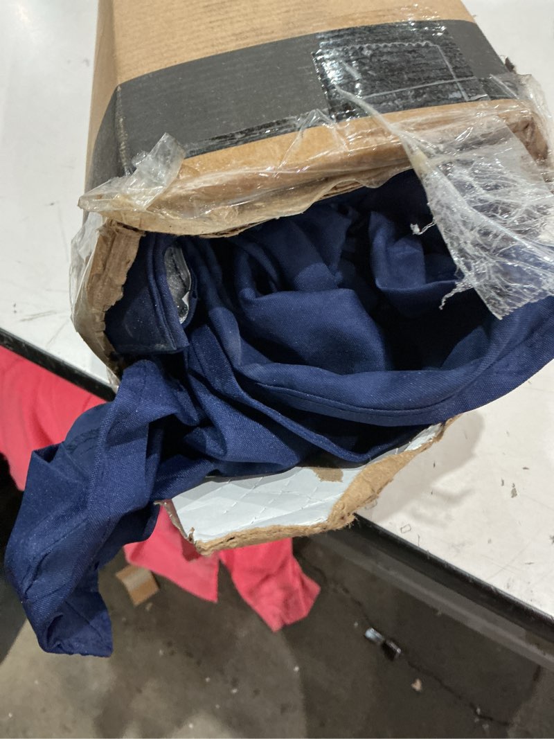 Condition photo showing As Is for (used)jearey 9 ft patio umbrella outdoor, table umbrellas market umbrella w/push button tilt/crank, 8 sturdy ribs(navy blue) navy blue 9ft