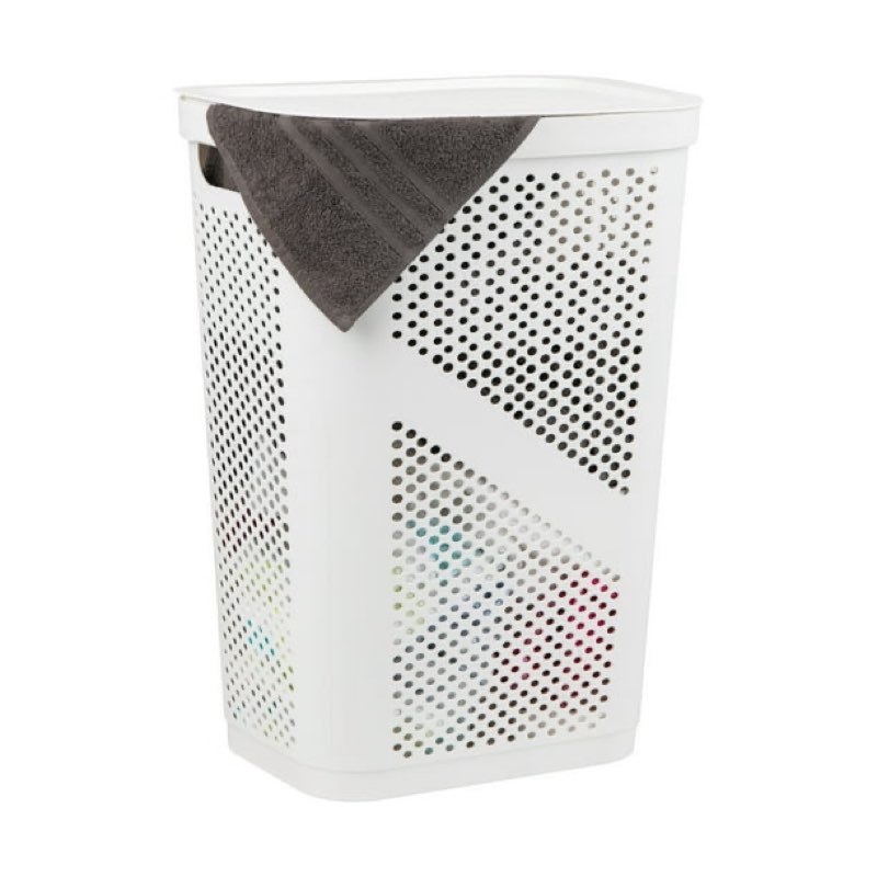 Mind Reader 60L Slim Laundry Hamper, Lid, Ventilated, Plastic, 17.25"L x 13.75"W x 23.5"H, White