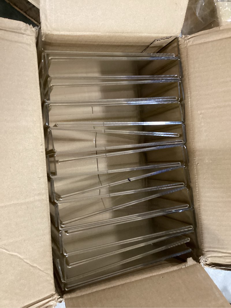 Condition photo showing As Is for 20 pack gold acrylic sign holders 5x7 inch, double sided vertical stand clear picture frames, table menu display holders for wedding table numbers, restaurant signs, event and office photos 20 pack 5×7 inch-gold-vertical