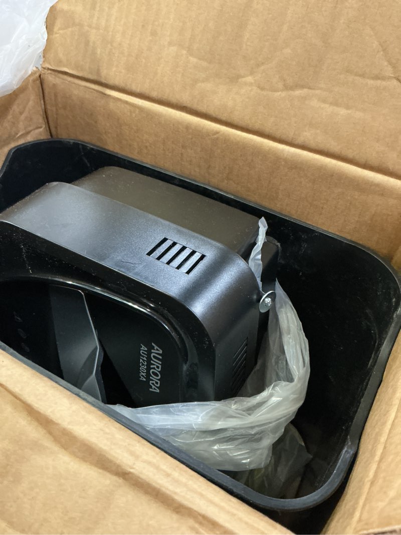 Condition photo showing As Is for aurora au1230xa anti-jam 12-sheet crosscut paper and credit card shredder with 5.2-gallon wastebasket