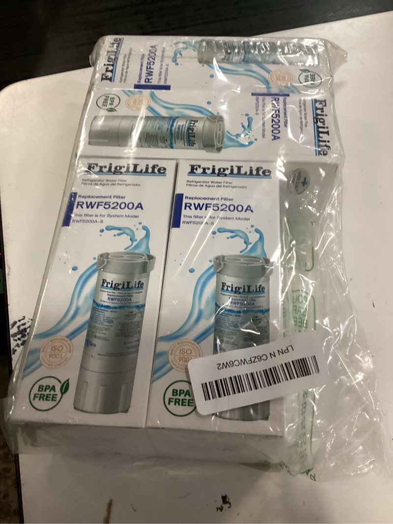 Condition photo showing New/Like New for frigilife rwf5200a compatible for xwf (not compatible for xwfe), wr17x30702, applicable to models ge gbe21, gde21, gde25, gfe24, gfe26, gne21, gne25, gne27, gwe19 refrigerator water filter, pack of 4