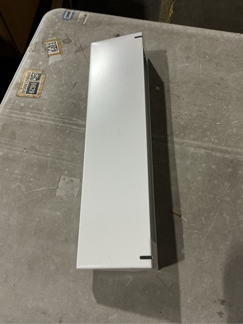 Condition photo showing As Is for reliabilt 2-1/2-in x 21-in 180-degrees steel white baseboard diffuser ( outside width- 24-in )