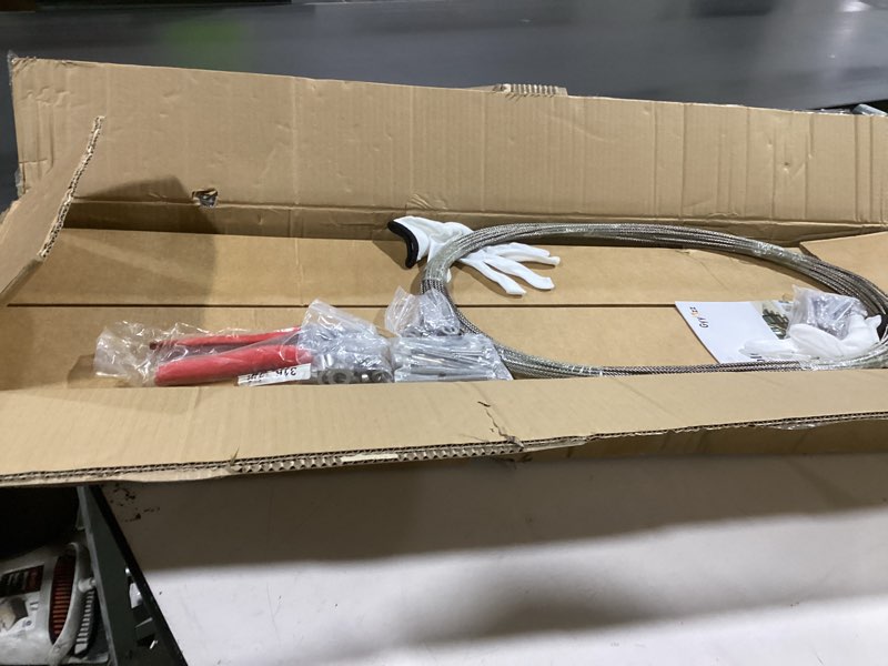 Condition photo showing New/Like New for 2 Pack One-Stop Stair Cable Railing Posts Kit 42", 33° Drilled Black Stair Posts, Adjustable Top Stair Railing System Including 2 Railing Posts, 101ft Cable, 12 Sets Terminal, 48 Cable Grommets 42" 2 x Stair Posts Kit 1