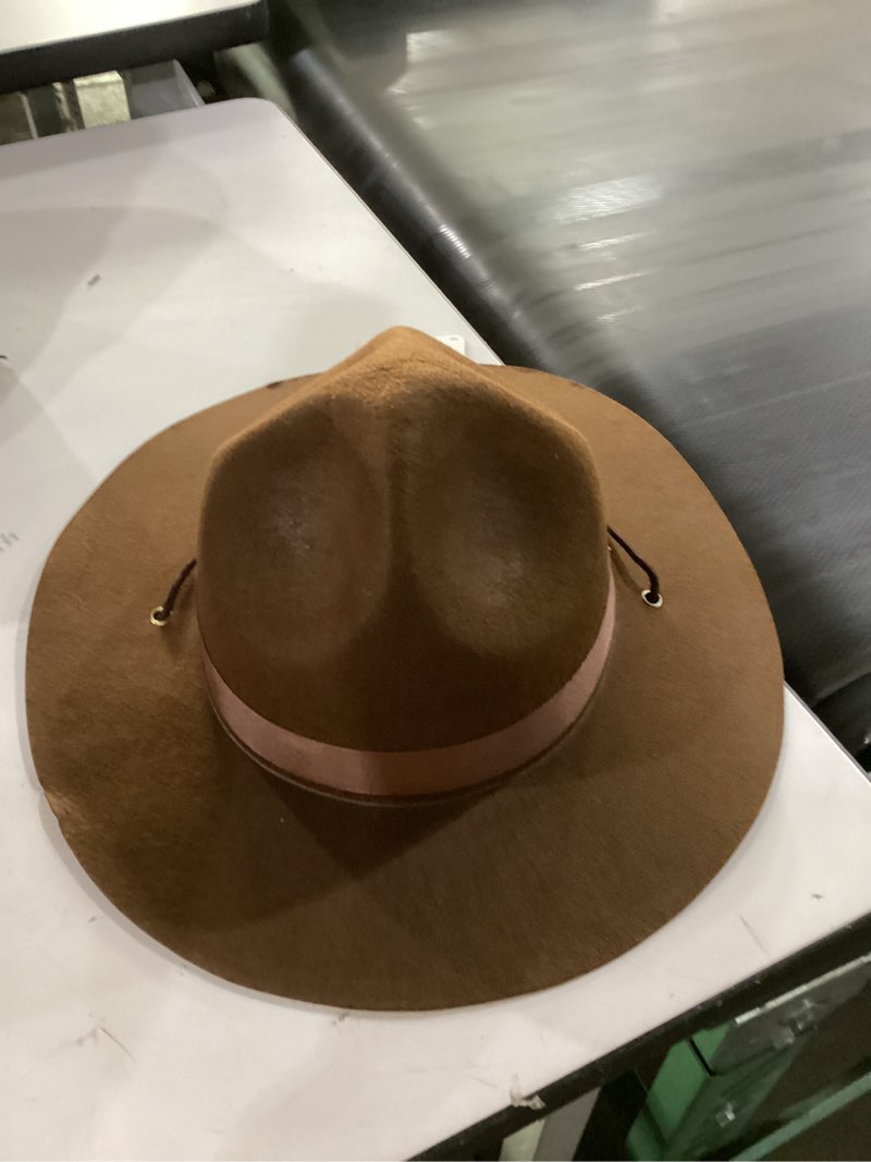 Condition photo showing Good Condition for kangaroo park ranger brown hat - campaign smokey bear fedora adventure hat for men - halloween cosplay theme party dress up apparel