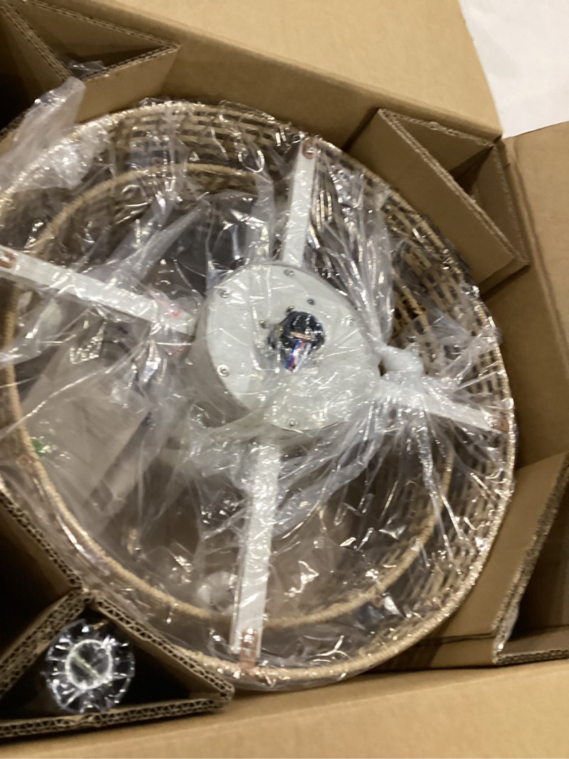 Condition photo showing Good Condition for 20" boho fandelier ceiling fans with lights, rattan chandelier ceiling fan with light remote control, caged with 6 speeds for nursery, living room, bedroom gold