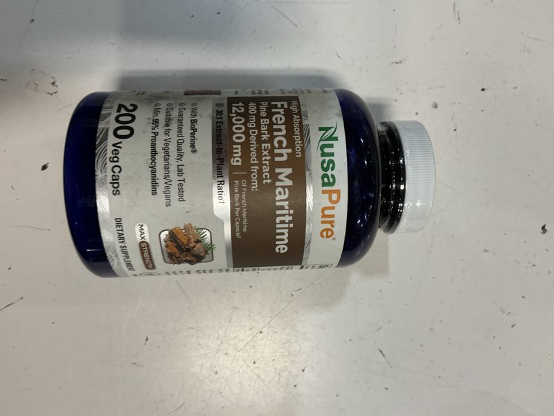 Condition photo showing New/Like New for nusapure french maritime pine bark capsules, 400 mg, 200 veg capsules (non-gmo, vegan) (best by 05/2028)