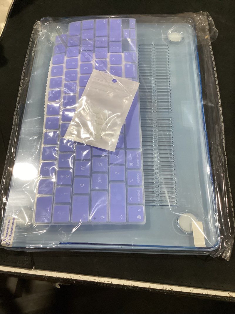 Condition photo showing Good Condition for dongke for macbook air 13 inch (13.6 inch) case, m5/m4/m3/m2 chip 2026 2025 2024 2023 2022, hard plastic printed cover with screen protector & keyboard cover & dust plugs, blue & white stripes