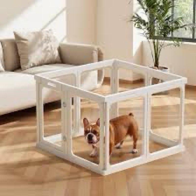 Clear Acrylic Dog Playpen - 50 x 50 Inch, 24" H 12 Planes Transparent Dog Fence Indoor, Sturdy Pet P