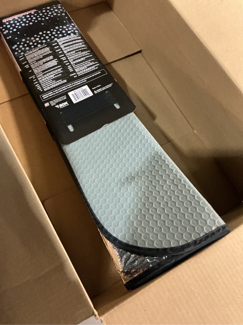 Condition photo showing New/Like New for motor trend gray accordion folding car windshield sun shade - blackout sun visor for car windshield - foldable jumbo sunshade and front window truck sun screen for uv sun protection - 66 x 27 gray 66x27