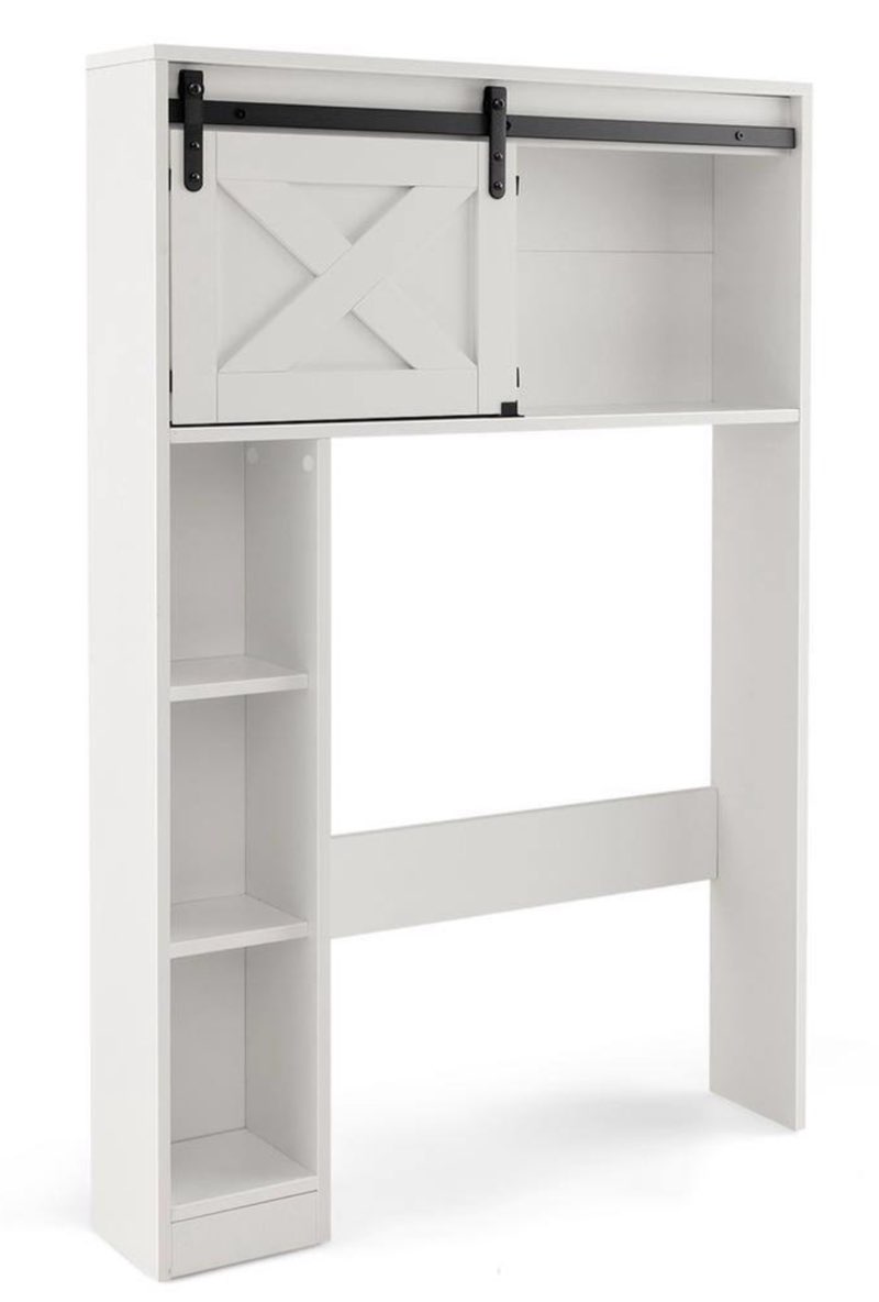 33 in. w x 50 in. h x 7 in. d  over the toilet storage bathroom cabinet with sliding barn door & shelves