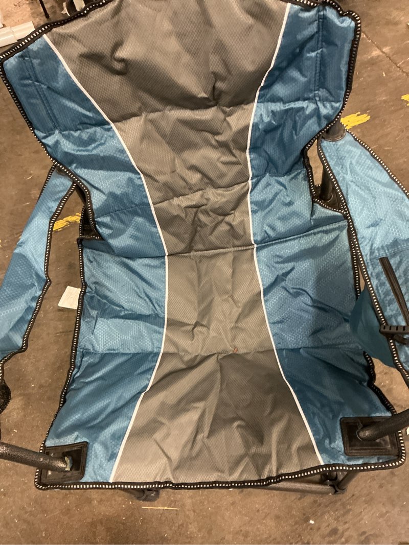 Condition photo showing As Is for bybafun polyester navy blue folding camping chair carrying strap/handle included