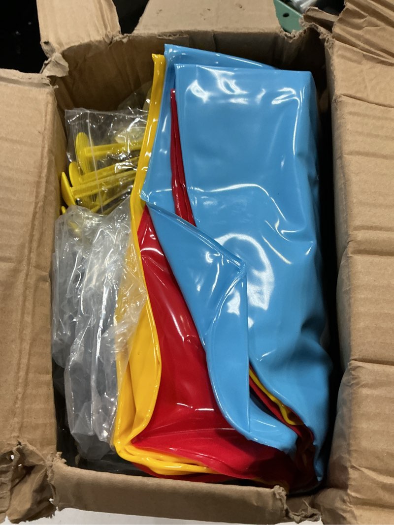 Condition photo showing As Is for mortime 22.5ft slip water slide with sprinklers, slip and slide with 3 inflatable bodyboards and splash pool waterslide backyard lawn outdoor water toy 3 water slide
