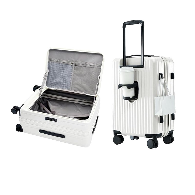 hotway 26 inch aluminum frame luggage with spinner wheels, pc hard shell suitcase with cup holder, z