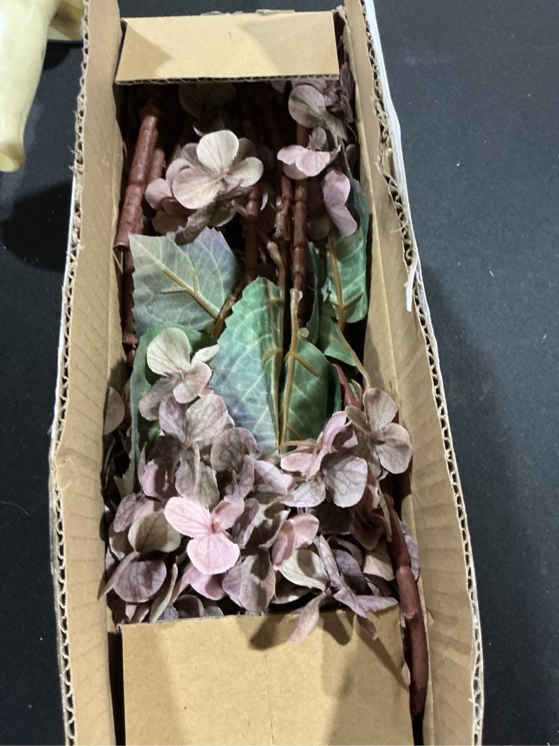 Condition photo showing Good Condition for Artificial Flower Fake Silk Hydrangea Heads Bouquet with Stems Bulk for Fall Decoration Table Center Christmas Indoor Outdoor Faux Floral Realistic with Leaves Plants Crafts 8PCS(Brown)