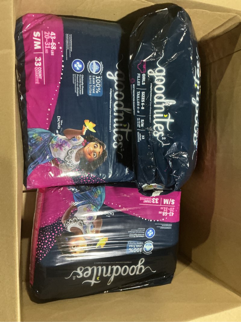 Condition photo showing Good Condition for goodnites girls' bedwetting underwear, size s/m (43-68 lbs), 99 ct (3 packs of 33), packaging may vary small/medium 99