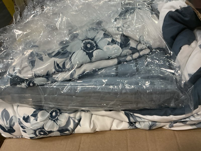 Condition photo showing As Is for bloomhaven oversized queen comforter set -7 pieces floral rain washed bedding set for all seasons, bed in a bag with botanical flowers comforter, sheets, pillowcases & shams rain washed oversized queen