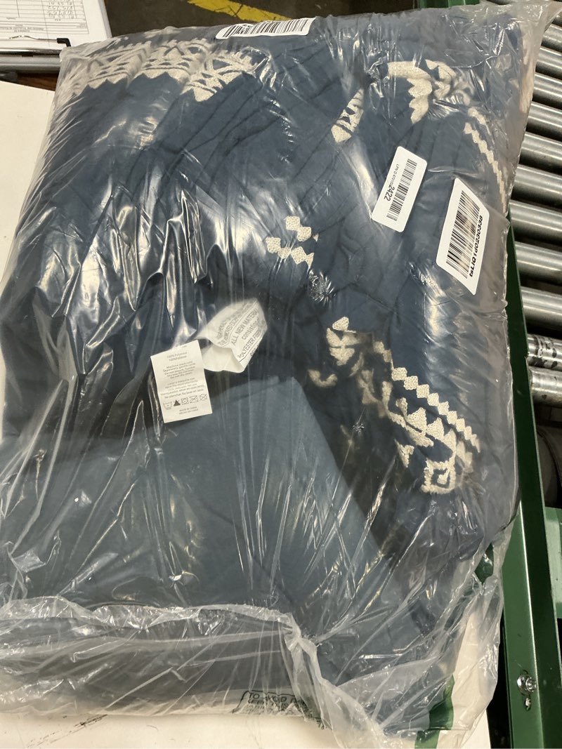 Condition photo showing Good Condition for mairêve embroidery queen size comforter set navy blue, boho farmhouse western bedding set 7 pieces, all season bed in a bag comforter set with sheets, pillowcases & shams navy queen