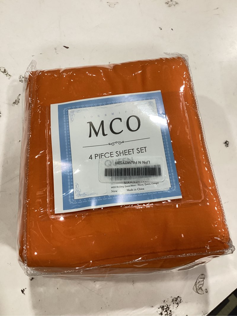 Condition photo showing Good Condition for mco bedding queen sheets set - soft bed sheets - cooling breathable bedding set with 16" deep pocket (4 pieces, queen, orange) orange queen