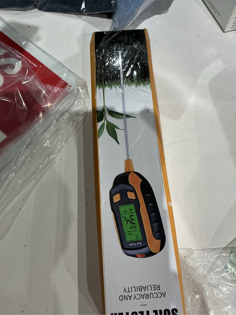 Condition photo showing Good Condition for soilphu soil ph tester,4 in 1 soil moisture meter,soil tester for soil moisture/ph meter/sunlight intensity/soil fertility,soil test kit for garden,lawns,farm and potted plants, flower in/outdoor use