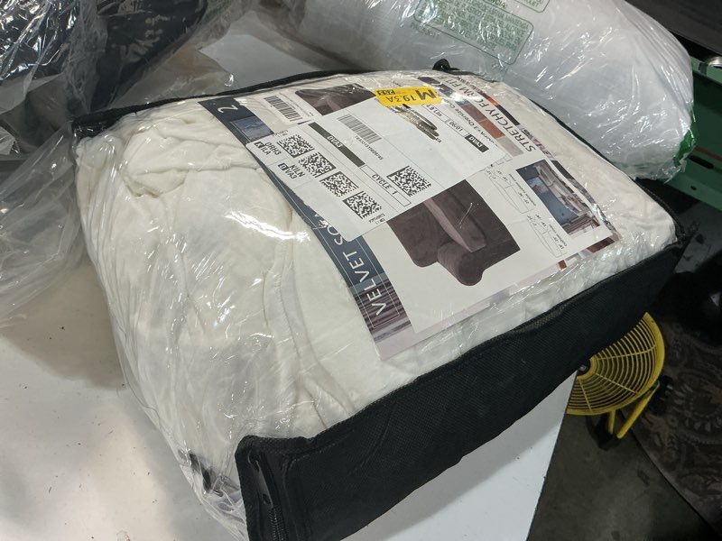 Condition photo showing As Is for znsayotx oversized velvet 3 piece couch cover with 2 extra large seat cushion covers stretch sofa cover for 2 cushion couch thick loveseat sofa slipcover for living room (white), 72"-92"(2 cushions) 72"-92"(2 cushions) white