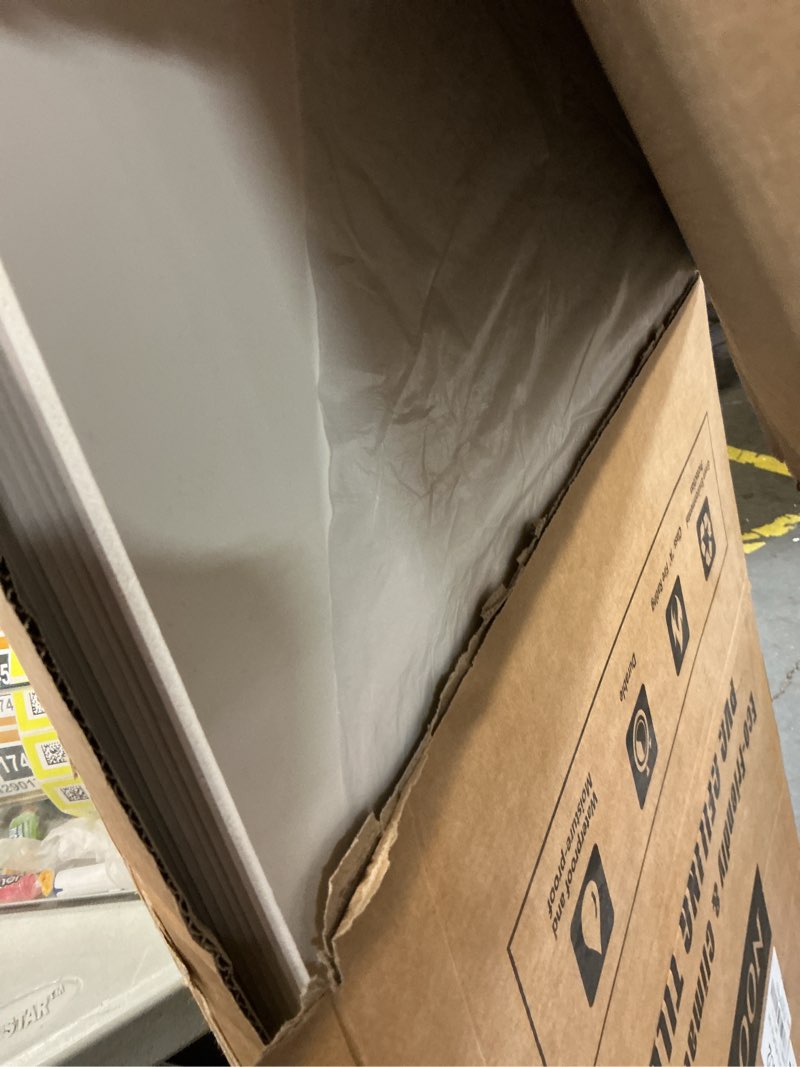 Condition photo showing As Is for 2ft x 4ft Drop Ceiling Tiles?Smooth White PVC Ceiling Panel 24 x 48in. Waterproof, Washable and Fire-Rated - Reusable - High-Grade PVC to Prevent Breakage-Package of 10 Tiles White 2ftx4ft