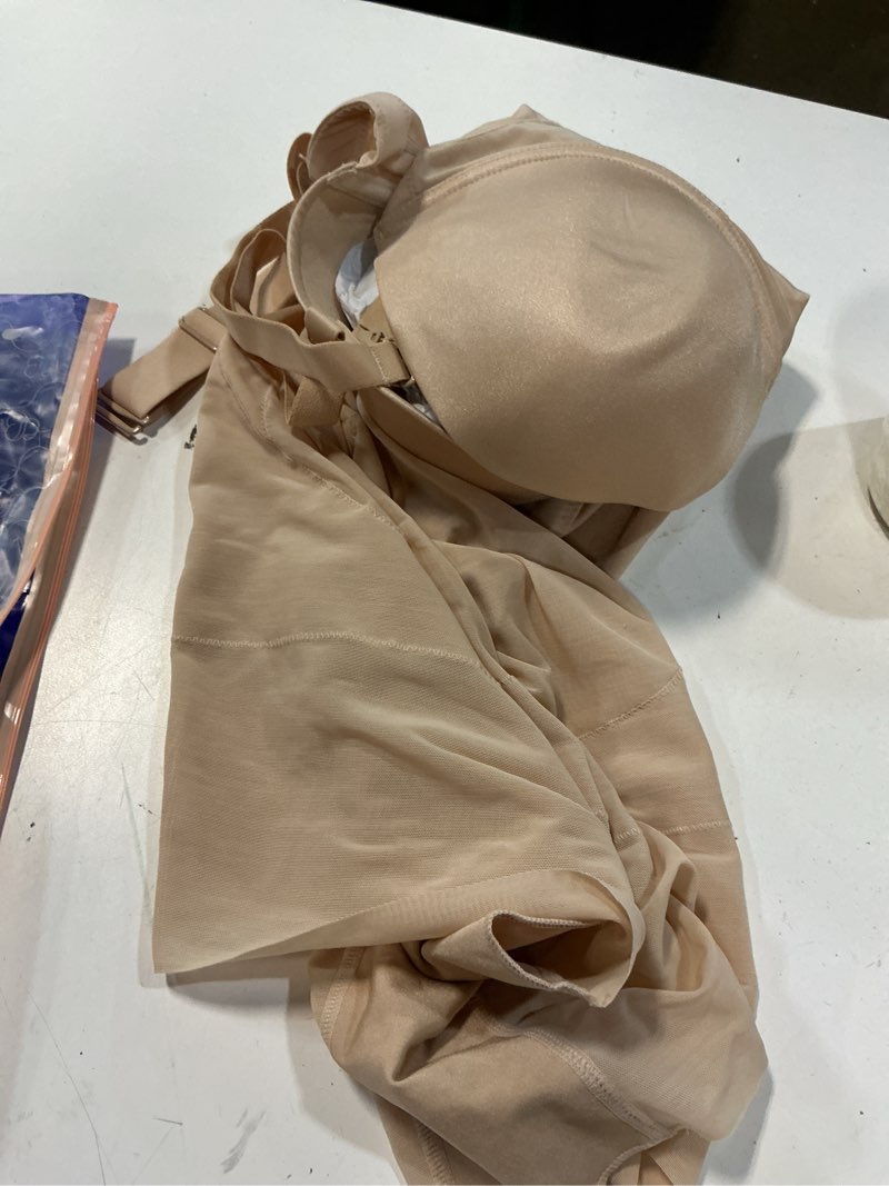 Condition photo showing Good Condition for shapellx strapless shapewear for women tummy control u plunge backless bodysuit mid thigh full body shaper medium 04-beige-ample cup(d+)
