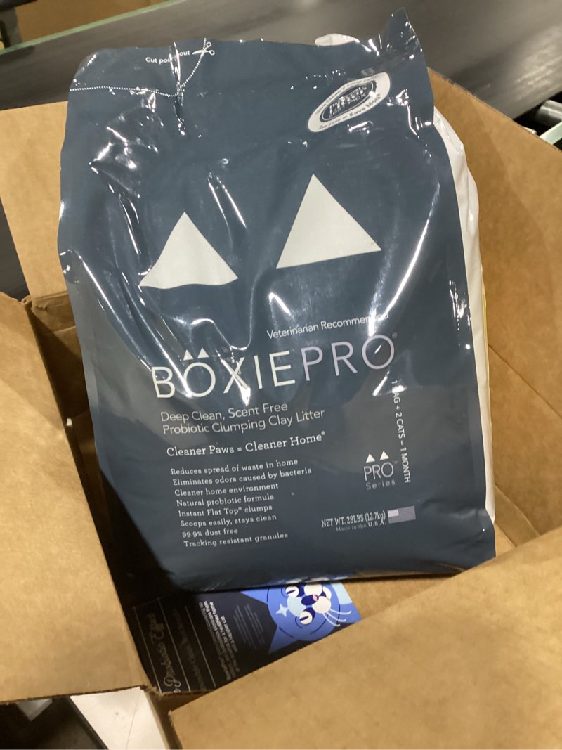 Condition photo showing Good Condition for Boxie Probiotic Cat Litter, 40 Day Odor Control, Clumping Clay Kitty Litter, Odor Eliminating Probiotics, Dust-Free, No Fragrances No Fillers, 28 lb PRO 28 lb
